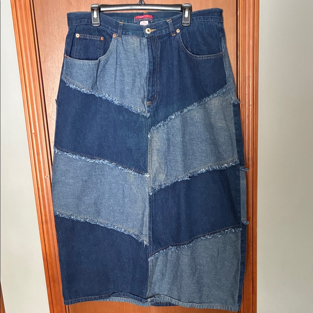 Two-Tone Denim Maxi Skirt